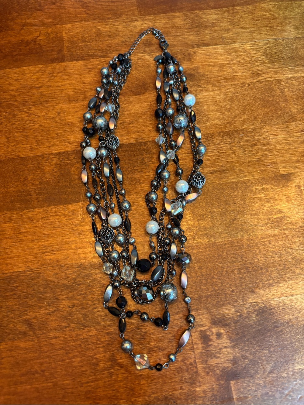 Lia Sophia Multi-Strand Black and Pink Beaded Necklace